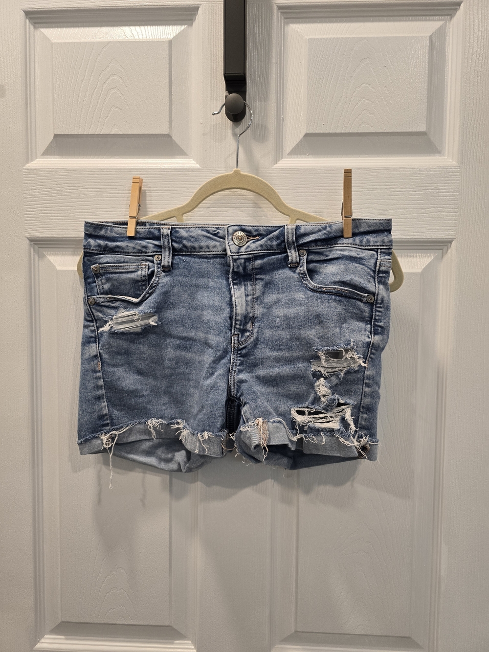 American Eagle Outfitters Midi Distressed Denim Shorts